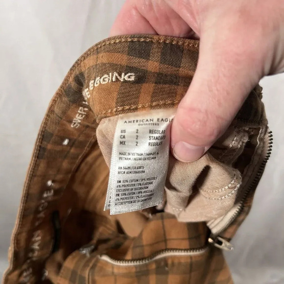 American Eagle Jeggings Women's 2 Brown Plaid Next Level Stretch Mid Rise - Picture 10 of 10